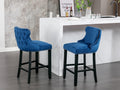 Contemporary Velvet Upholstered Wing Back Barstools With Button Tufted Decoration And Wooden Legs, And Chrome Trim, Leisure Style Bar Chairs,Bar Stools,Set Of 2 Blue ,Sw1824Bl Blue Foam Velvet