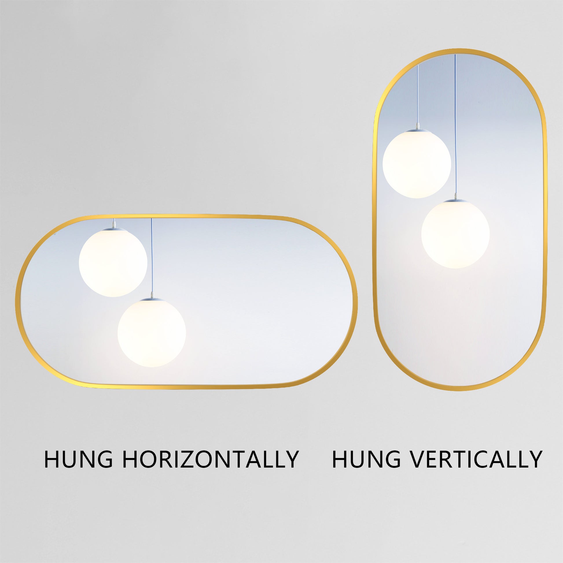 Wall Mounted Mirror, 36"X18" Oval Bathroom Mirror, Gold Vanity Wall Mirror Pre Set Hooks For Vertical & Horizontal Hang, Ideal For Bedroom, Bathroom Gold Modern Aluminium