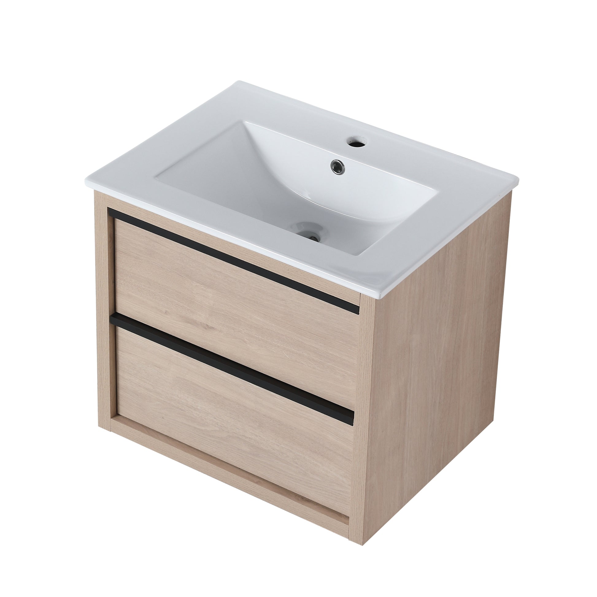 24" Bathroom Vanity with 2 Soft Close drawers, White 2-plain light oak-bathroom-wall