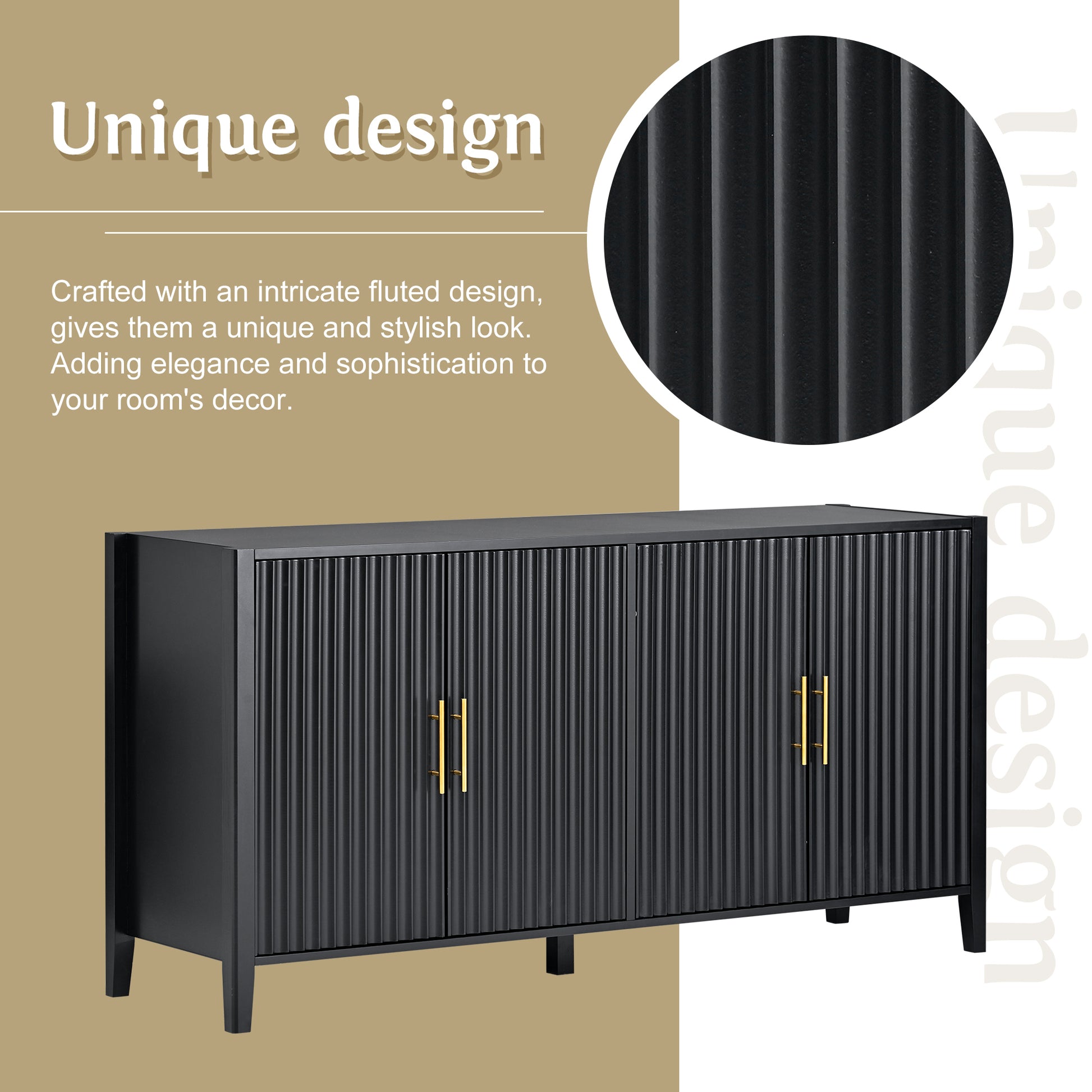 Accent Storage Cabinet Sideboard Wooden Cabinet With Metal Handles For Hallway, Entryway, Living Room Black Solid Wood Mdf