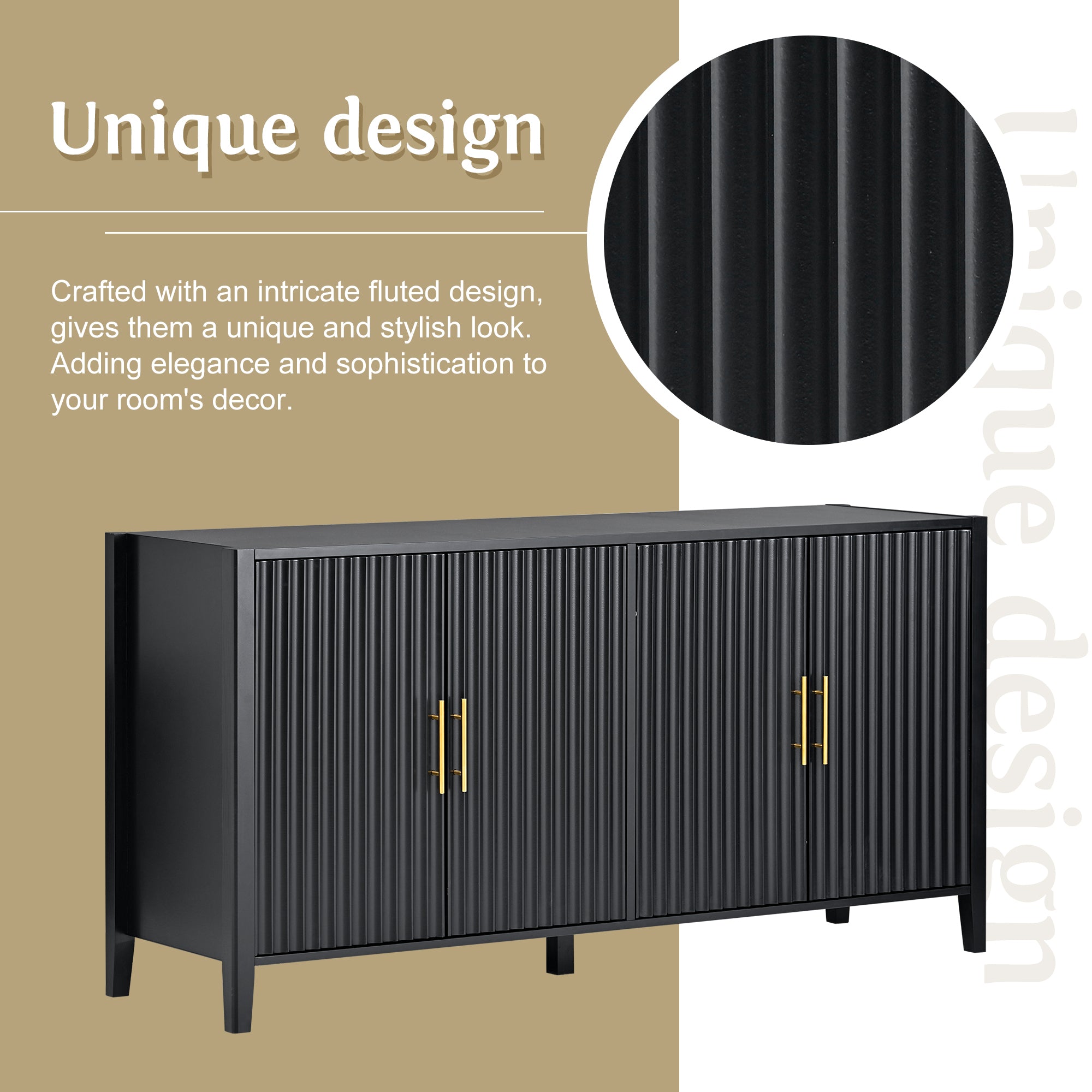 U Style Accent Storage Cabinet Sideboard Wooden black-solid wood+mdf
