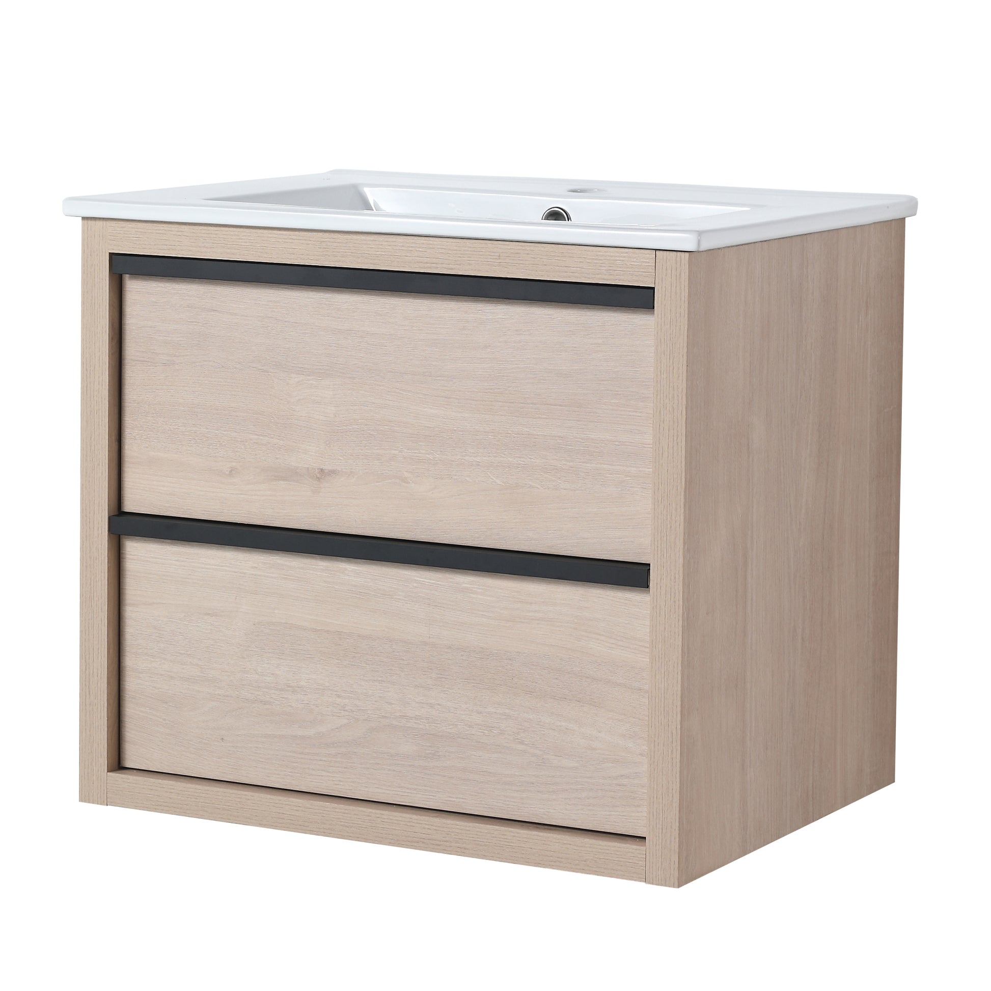 24" Bathroom Vanity with 2 Soft Close drawers, White 2-plain light oak-bathroom-wall