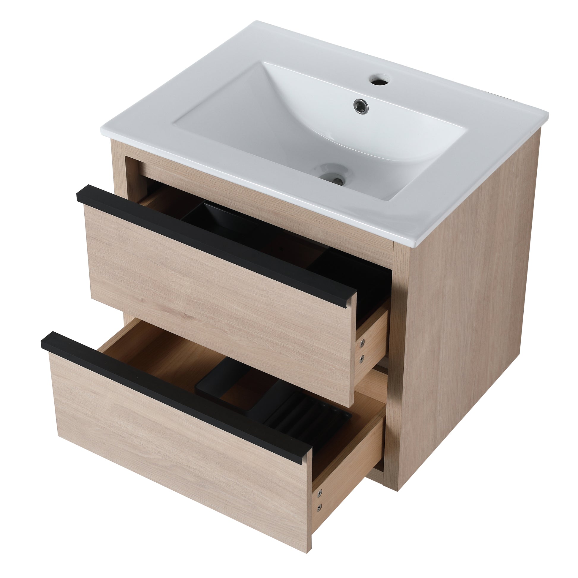 24" Bathroom Vanity with 2 Soft Close drawers, White 2-plain light oak-bathroom-wall