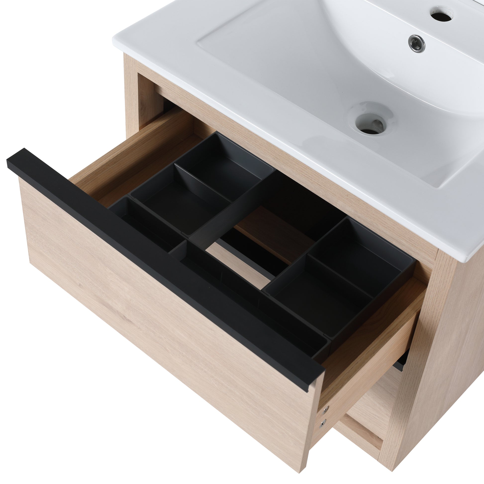 24" Bathroom Vanity with 2 Soft Close drawers, White 2-plain light oak-bathroom-wall