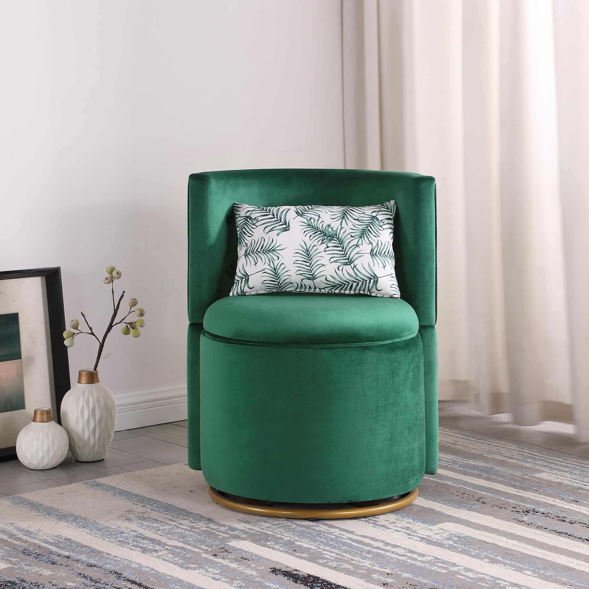 360 Swivel Accent Chair with Storage Function, Velvet green-velvet