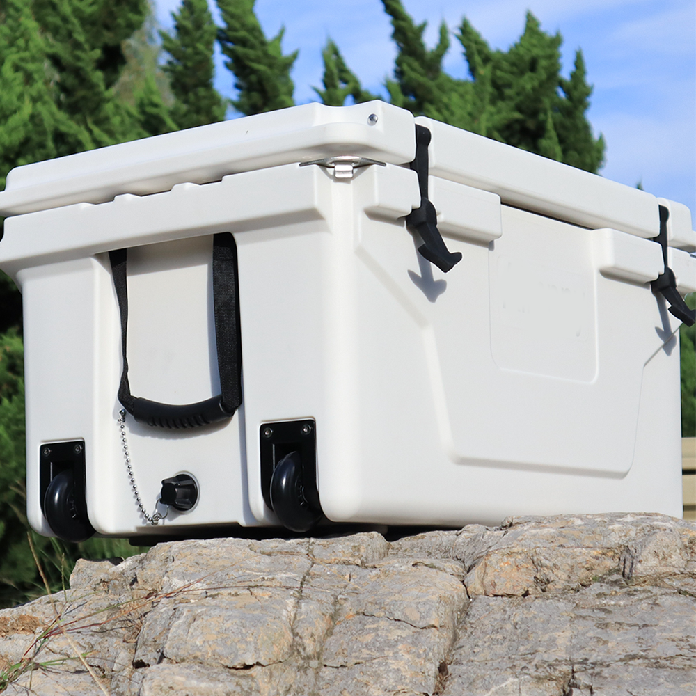 White Outdoor Camping Picnic Fishing Portable Cooler 65Qt Portable Insulated Cooler Box Antique White Abs Plastic