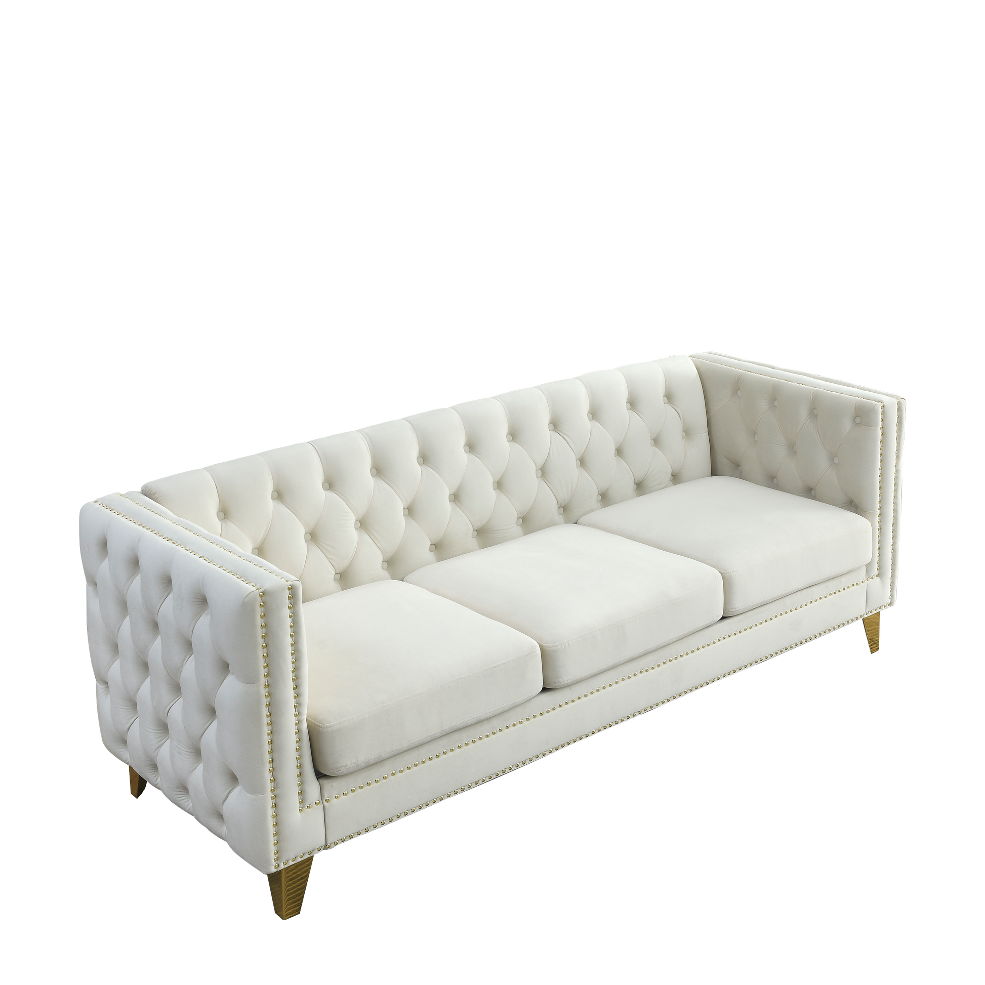 Contact Us For 3D Modeling Velvet Sofa For Living Room,Buttons Tufted Square Arm Couch, Modern Couch Upholstered Button And Metal Legs, Sofa Couch For Bedroom, Beige Velvet W834S00023 Beige Foam Velvet