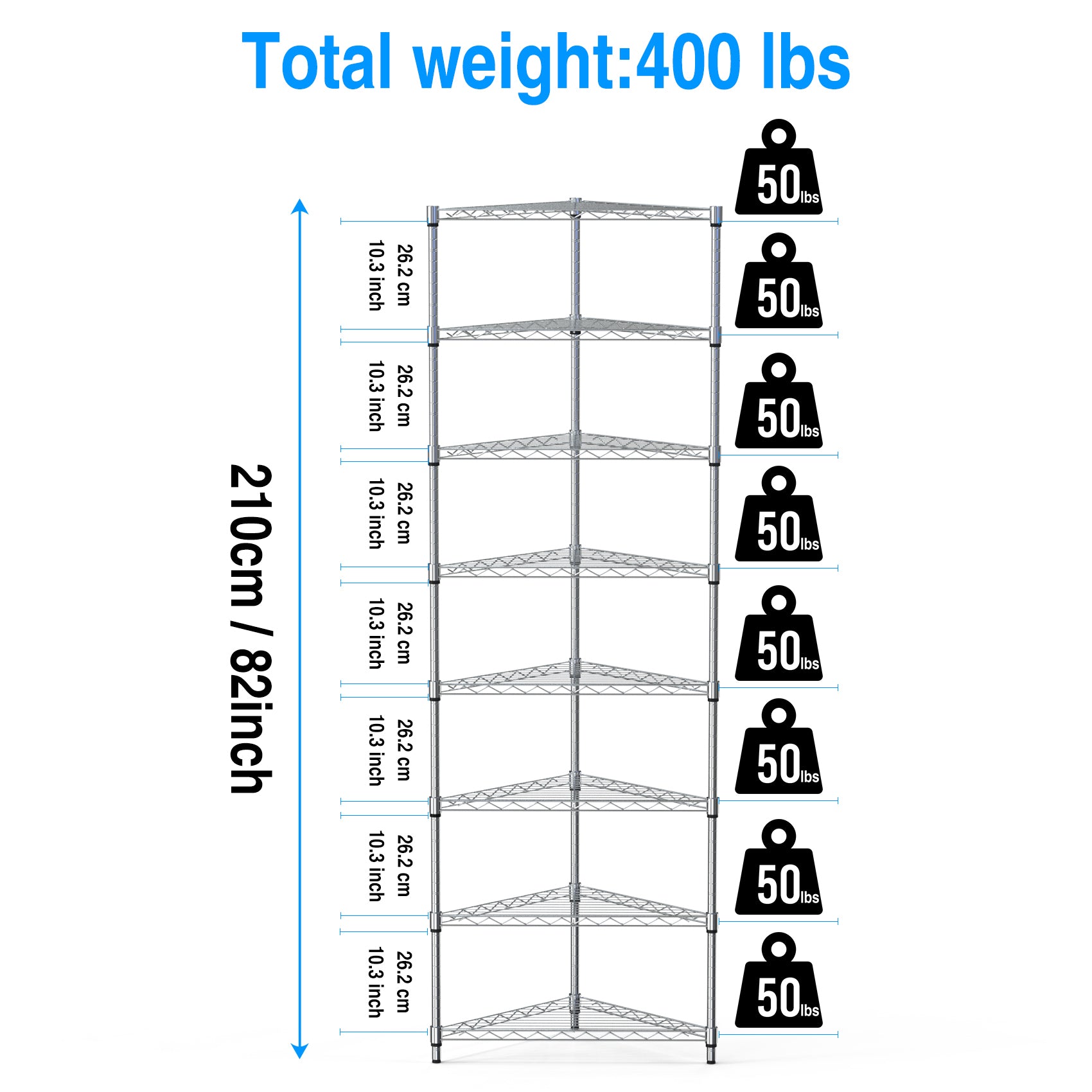 8 Tier Triangles Corners Wire Shelving Unit, Nsf Height Adjustable Metal Storage Shelves, Heavy Duty Storage Wire Rack Metal Shelves 82" H X 20" L X 20" D Chrome Chrome Iron Plastic