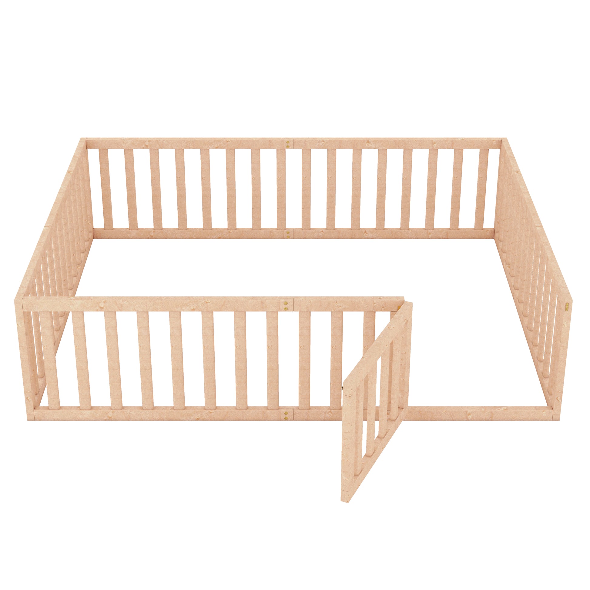 Queen Size Wood Floor Bed Frame With Fence And Door, Natural Old Sku:Wf289663Aam Natural Solid Wood