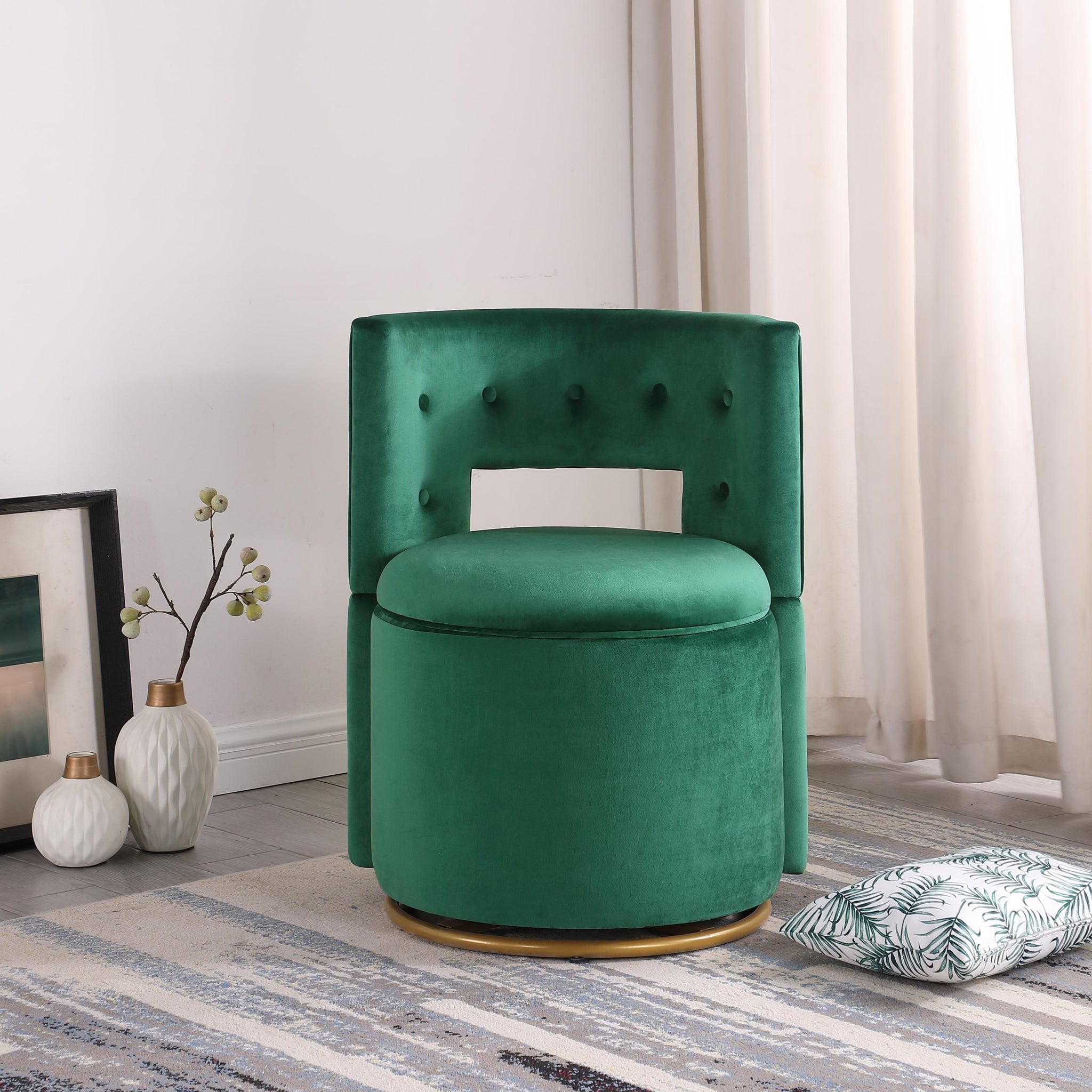 360 Swivel Accent Chair with Storage Function, Velvet green-velvet