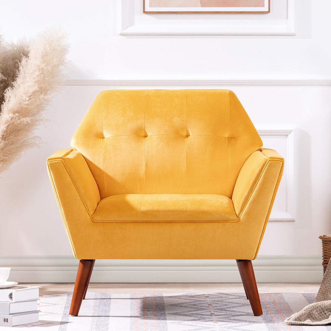 32" Wide Tufted Armchair Yellow Fabric Polyester