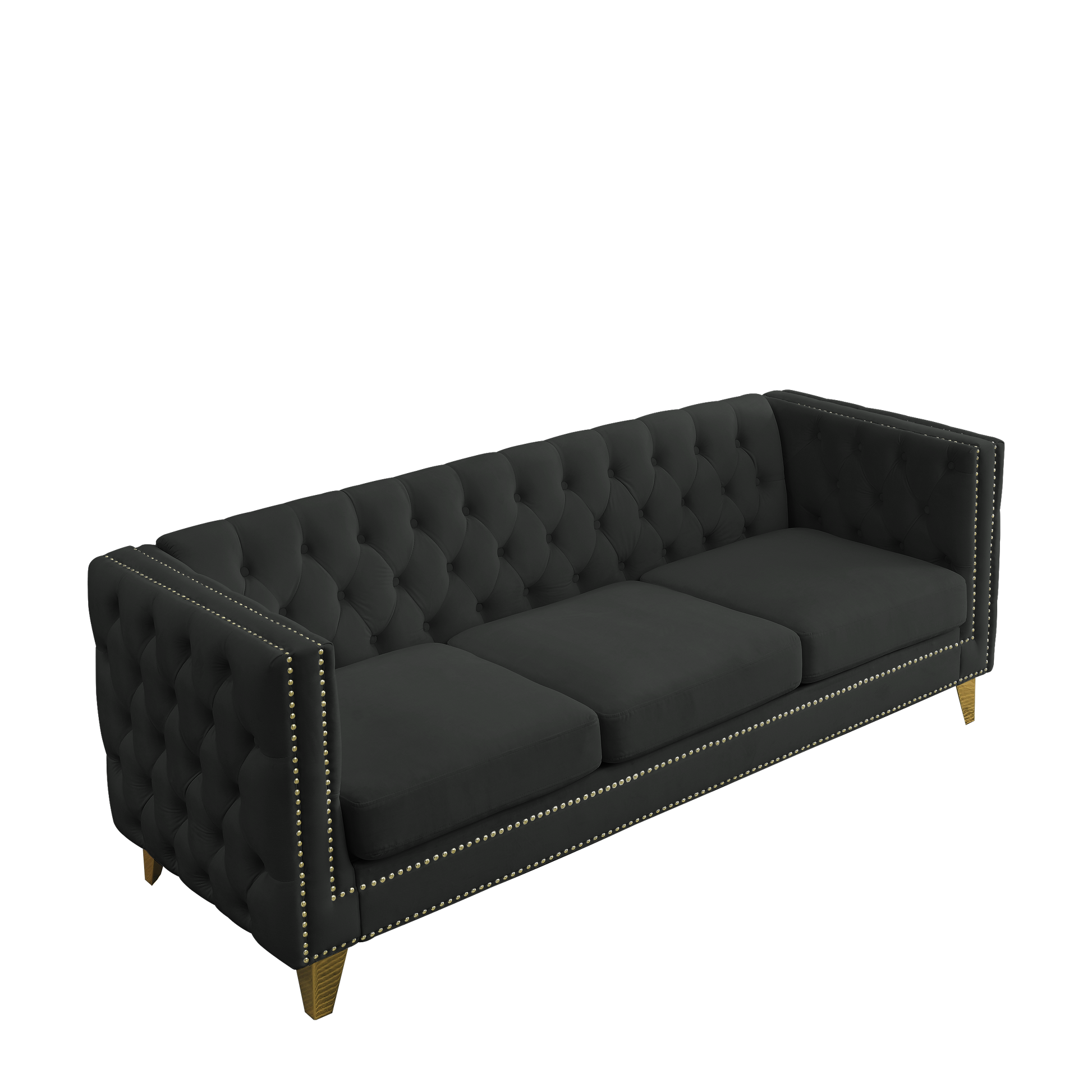 Contact Us For 3D Modeling Velvet Sofa For Living Room,Buttons Tufted Square Arm Couch, Modern Couch Upholstered Button And Metal Legs, Sofa Couch For Bedroom, Black Velvet ,2Pcs Black Foam Velvet