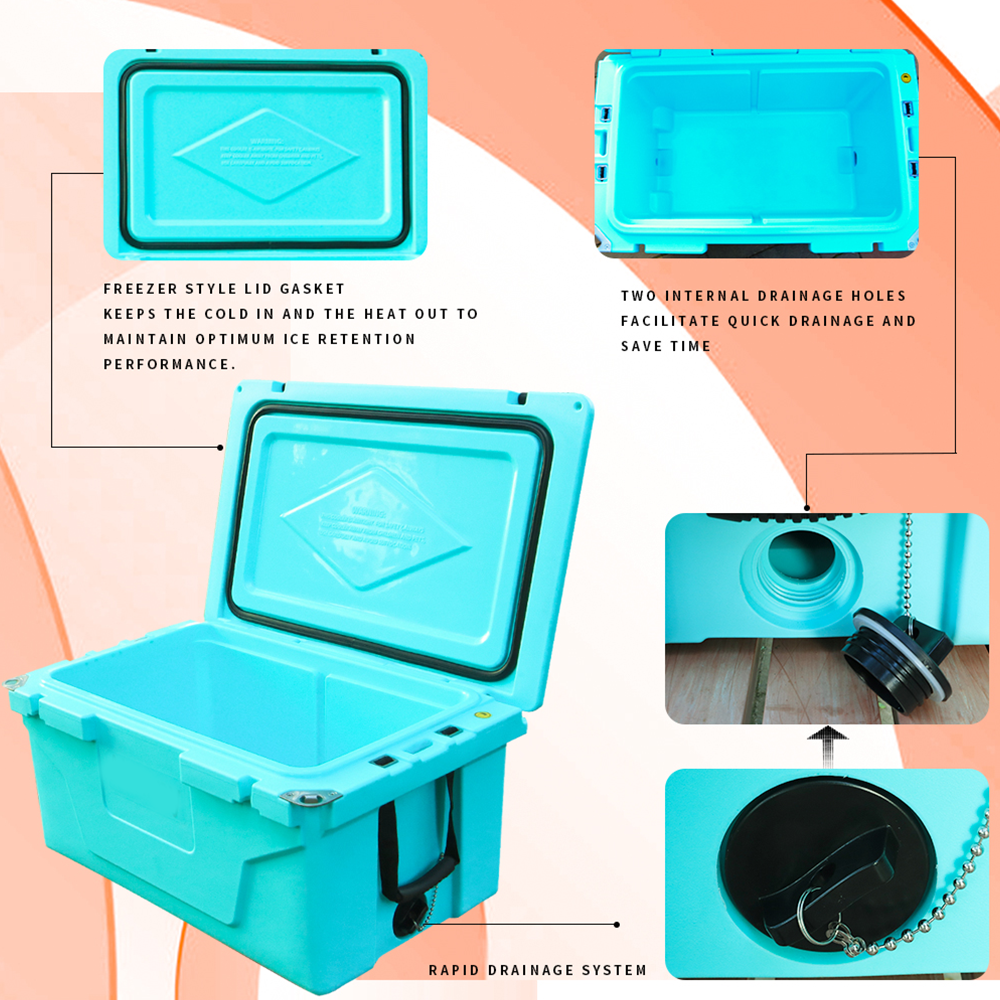 Hot Selling Blue Color 65Qt Outdoor Cooler Fish Ice Chest Box 2022 Popular Camping Cooler Box Blue Abs Plastic