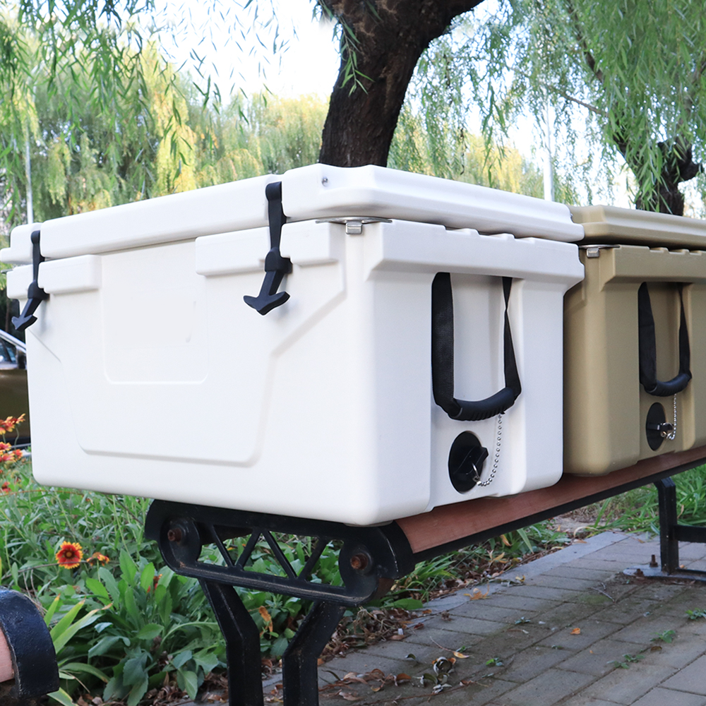 White Outdoor Camping Picnic Fishing Portable Cooler 65Qt Portable Insulated Cooler Box Antique White Abs Plastic