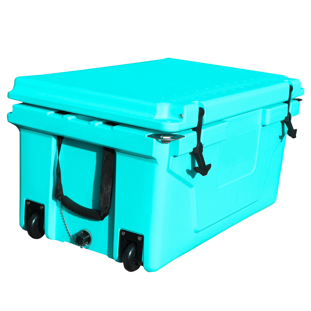 Hot Selling Blue Color 65Qt Outdoor Cooler Fish Ice Chest Box 2022 Popular Camping Cooler Box Blue Abs Plastic