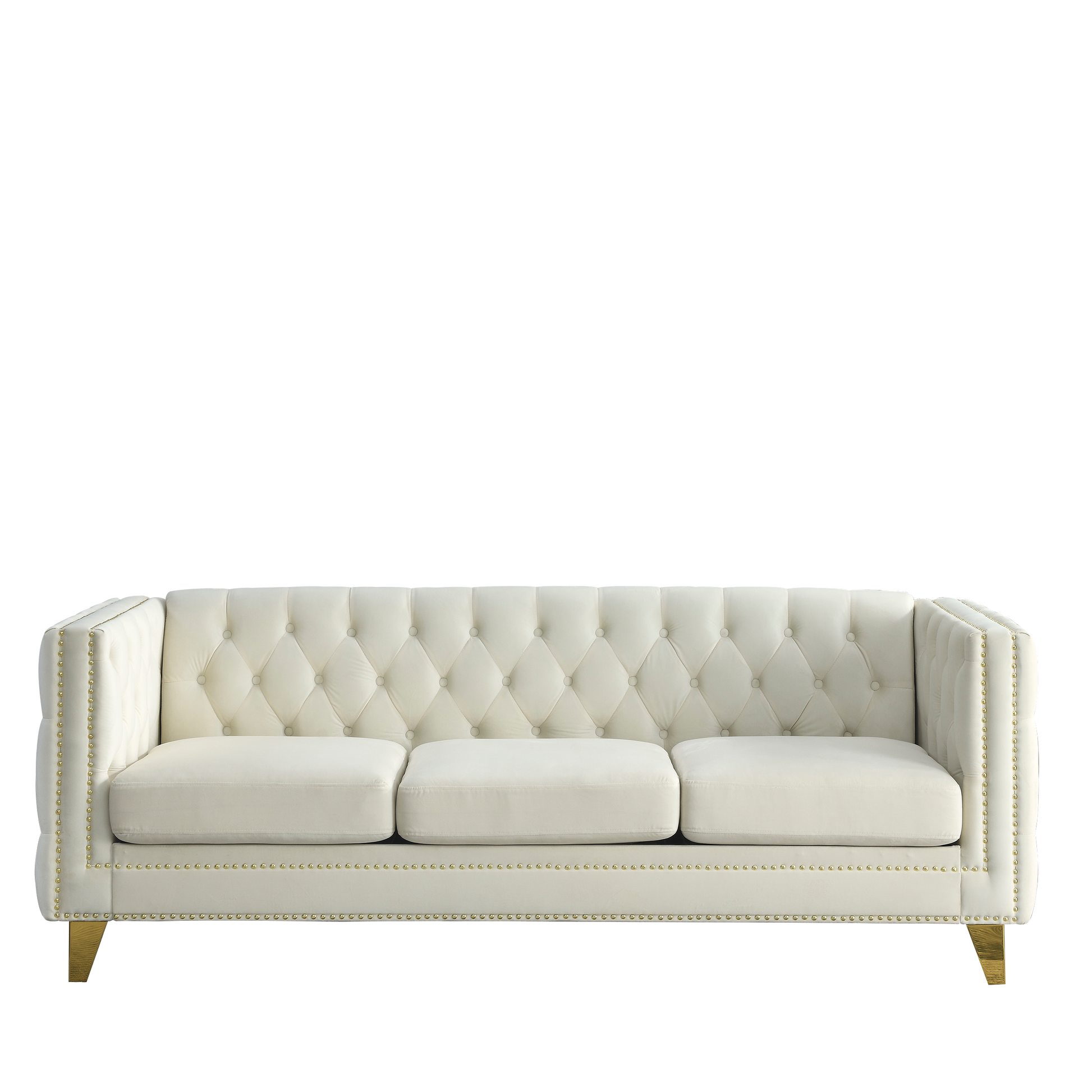 Contact Us For 3D Modeling Velvet Sofa For Living Room,Buttons Tufted Square Arm Couch, Modern Couch Upholstered Button And Metal Legs, Sofa Couch For Bedroom, Beige Velvet ,2Pcs Beige Foam Velvet