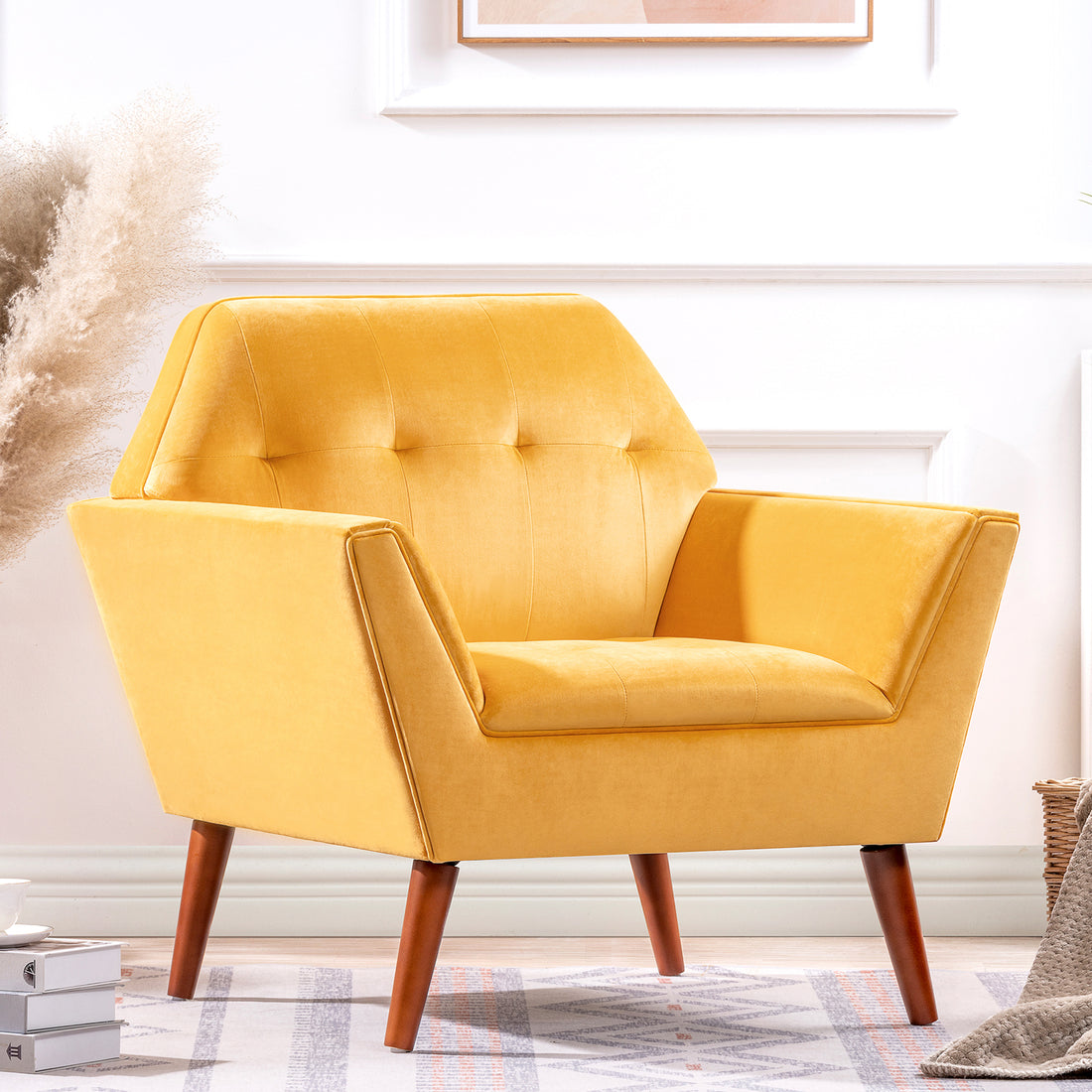 32" Wide Tufted Armchair Yellow Fabric Polyester