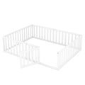 Queen Size Wood Floor Bed Frame With Fence And Door, White Old Sku:Wf289663Aak White Solid Wood