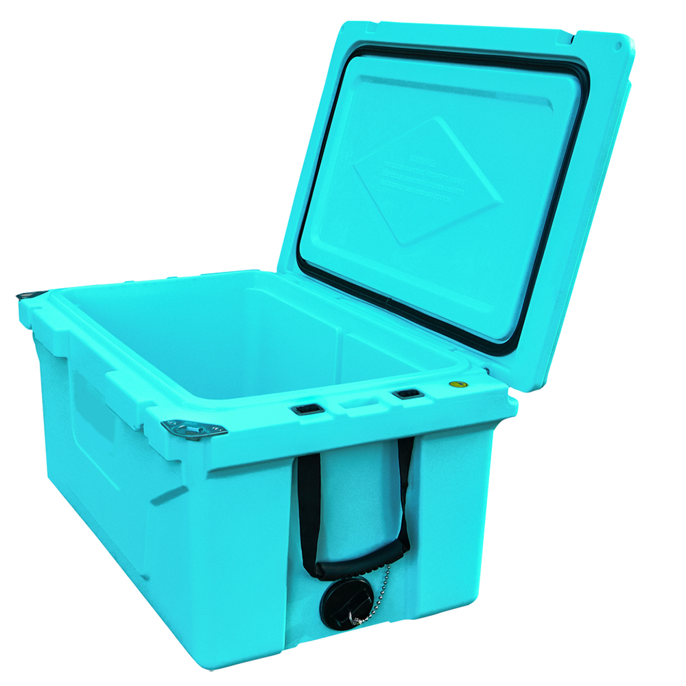 Hot Selling Blue Color 65Qt Outdoor Cooler Fish Ice Chest Box 2022 Popular Camping Cooler Box Blue Abs Plastic