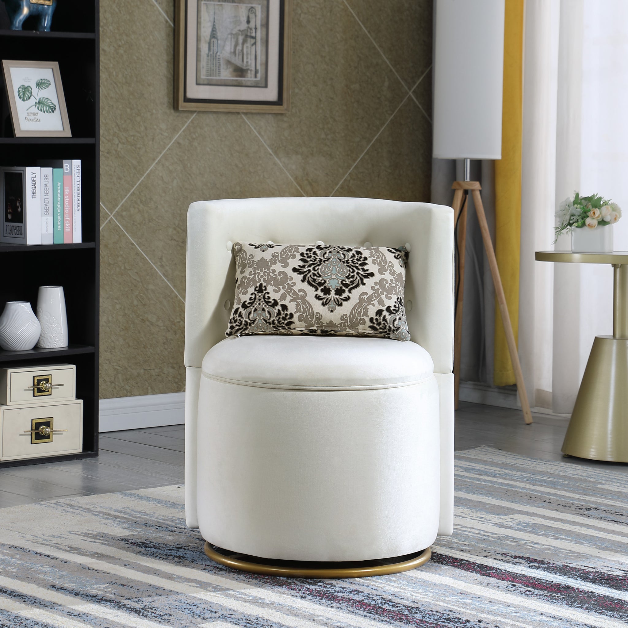 360 Swivel Accent Chair with Storage Function, Velvet beige-fabric