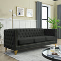 Contact Us For 3D Modeling Velvet Sofa For Living Room,Buttons Tufted Square Arm Couch, Modern Couch Upholstered Button And Metal Legs, Sofa Couch For Bedroom, Black Velvet ,2Pcs Black Foam Velvet