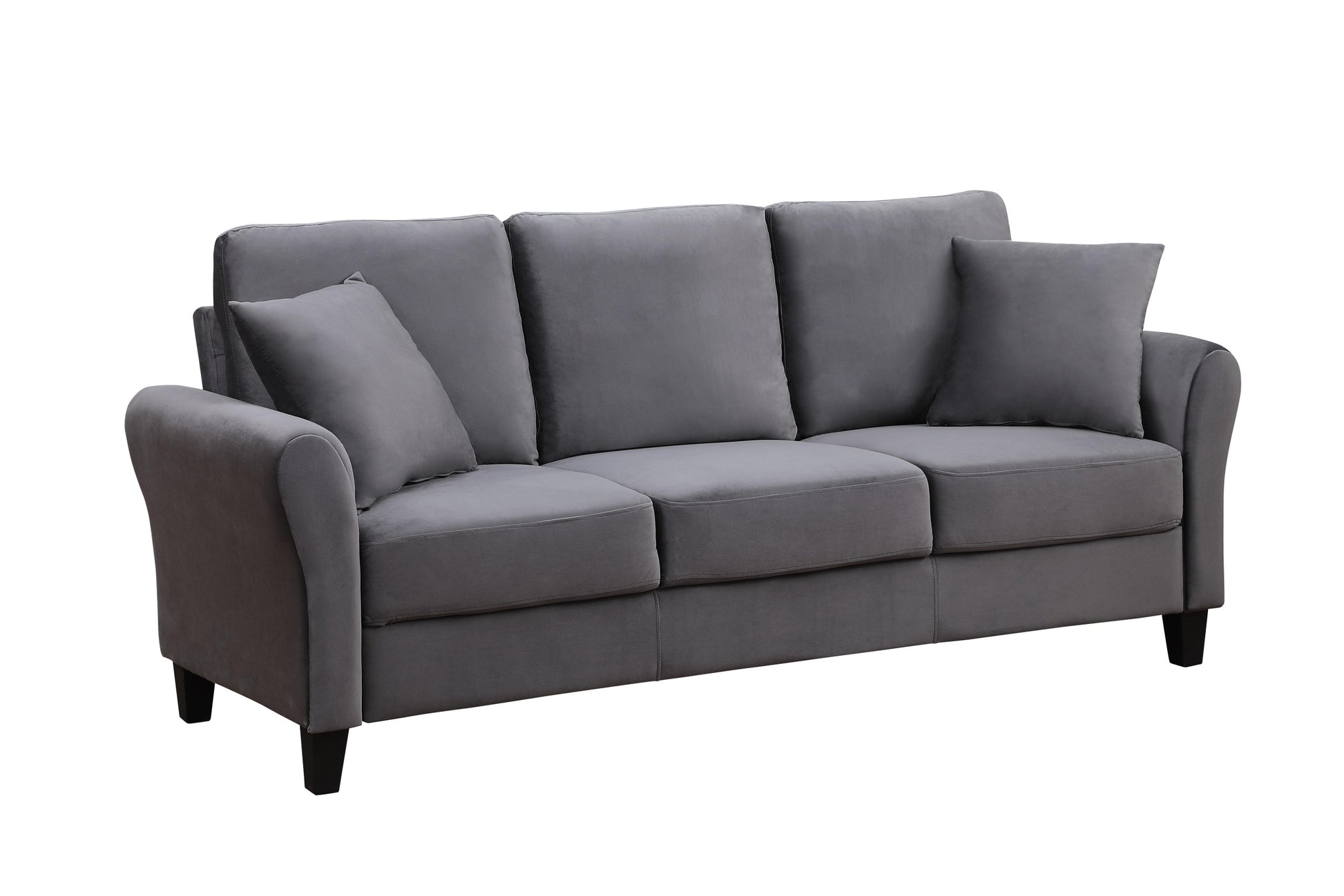 Modern Velvet Couch With 2 Pillow, 78 Inch Width Living Room Furniture, 3 Seater Sofa With Plastic Legs Gray Velvet