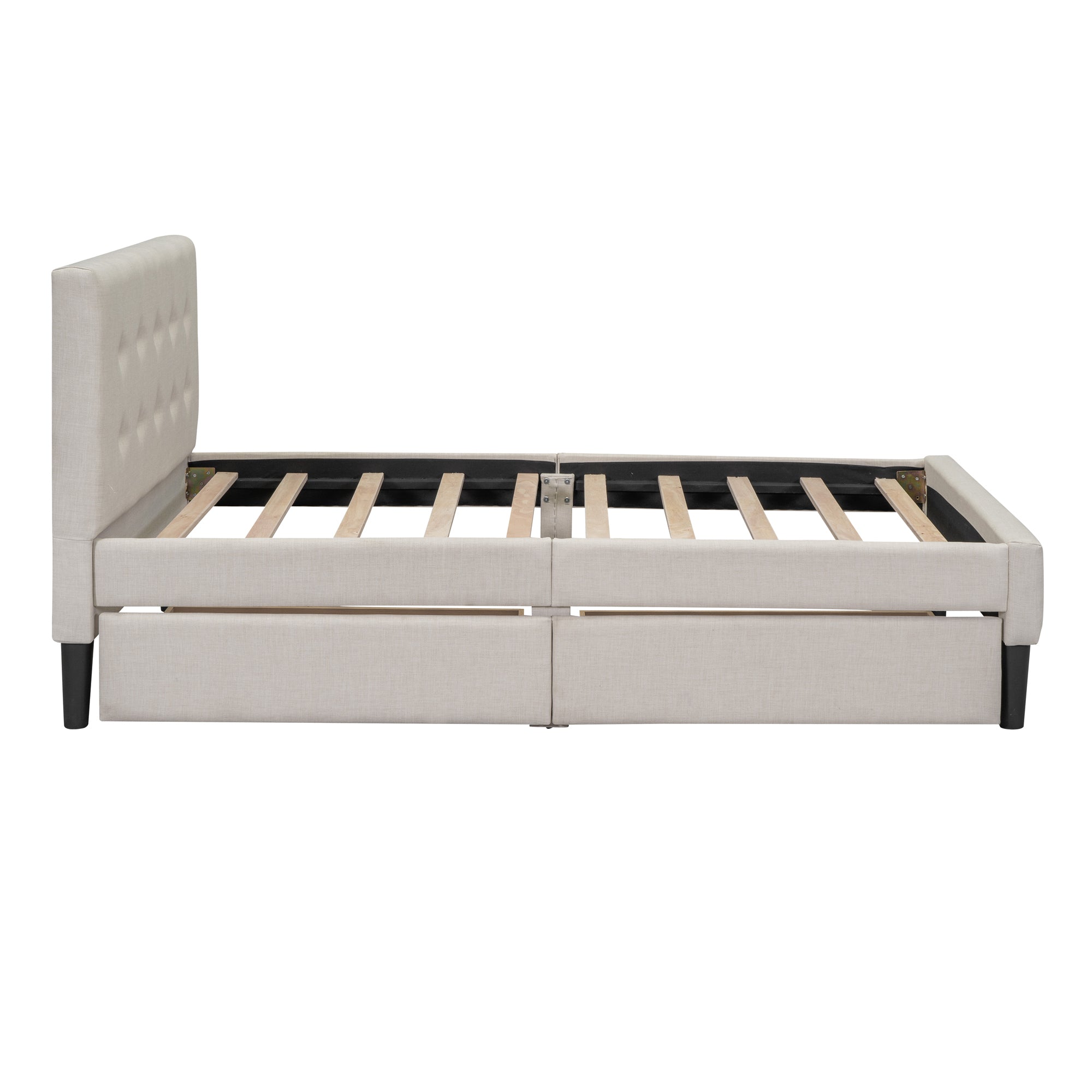 Twin Size Upholstered Platform Bed with 2 Drawers beige-upholstered