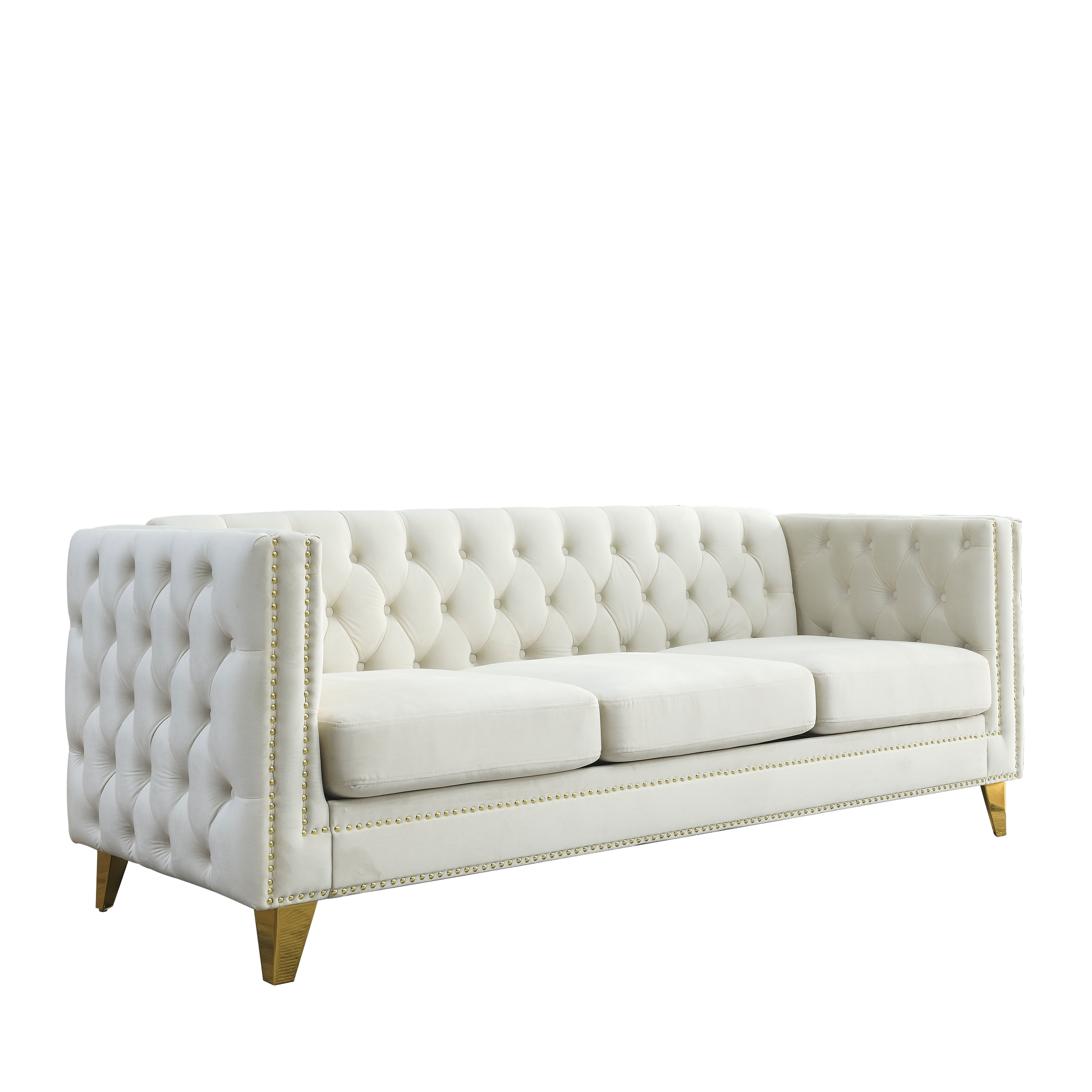 Contact Us For 3D Modeling Velvet Sofa For Living Room,Buttons Tufted Square Arm Couch, Modern Couch Upholstered Button And Metal Legs, Sofa Couch For Bedroom, Beige Velvet W834S00023 Beige Foam Velvet