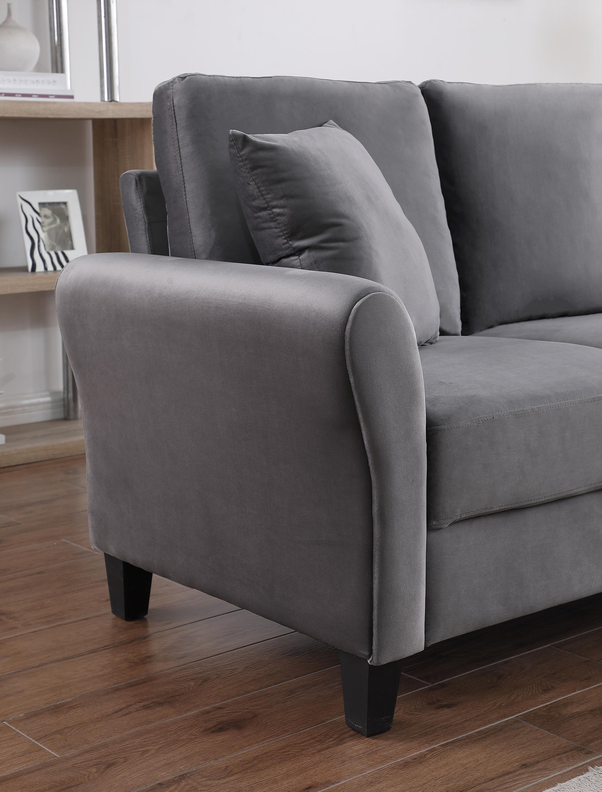 Modern Velvet Couch With 2 Pillow, 78 Inch Width Living Room Furniture, 3 Seater Sofa With Plastic Legs Gray Velvet