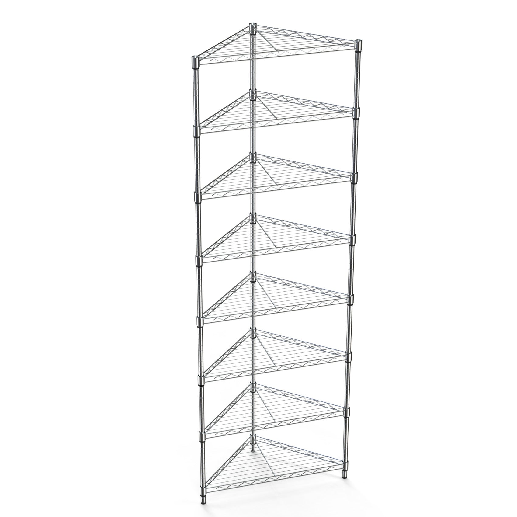 8 Tier Triangles Corners Wire Shelving Unit, Nsf Height Adjustable Metal Storage Shelves, Heavy Duty Storage Wire Rack Metal Shelves 82" H X 20" L X 20" D Chrome Chrome Iron Plastic