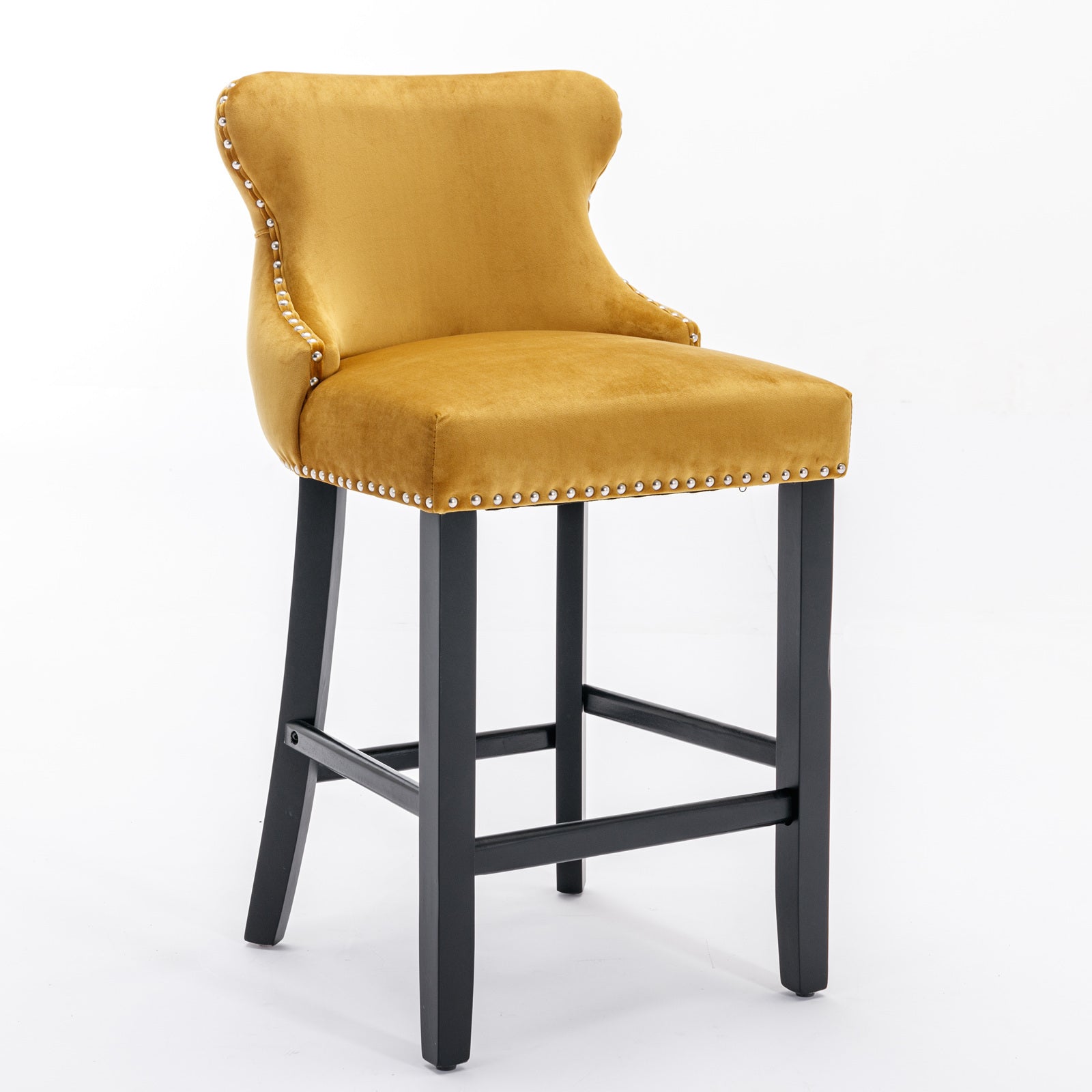 Contemporary Velvet Upholstered Wing Back Barstools With Button Tufted Decoration And Wooden Legs, And Chrome Trim, Leisure Style Bar Chairs,Bar Stools,Set Of 2 Gold ,Sw1824Gl Gold Foam Velvet