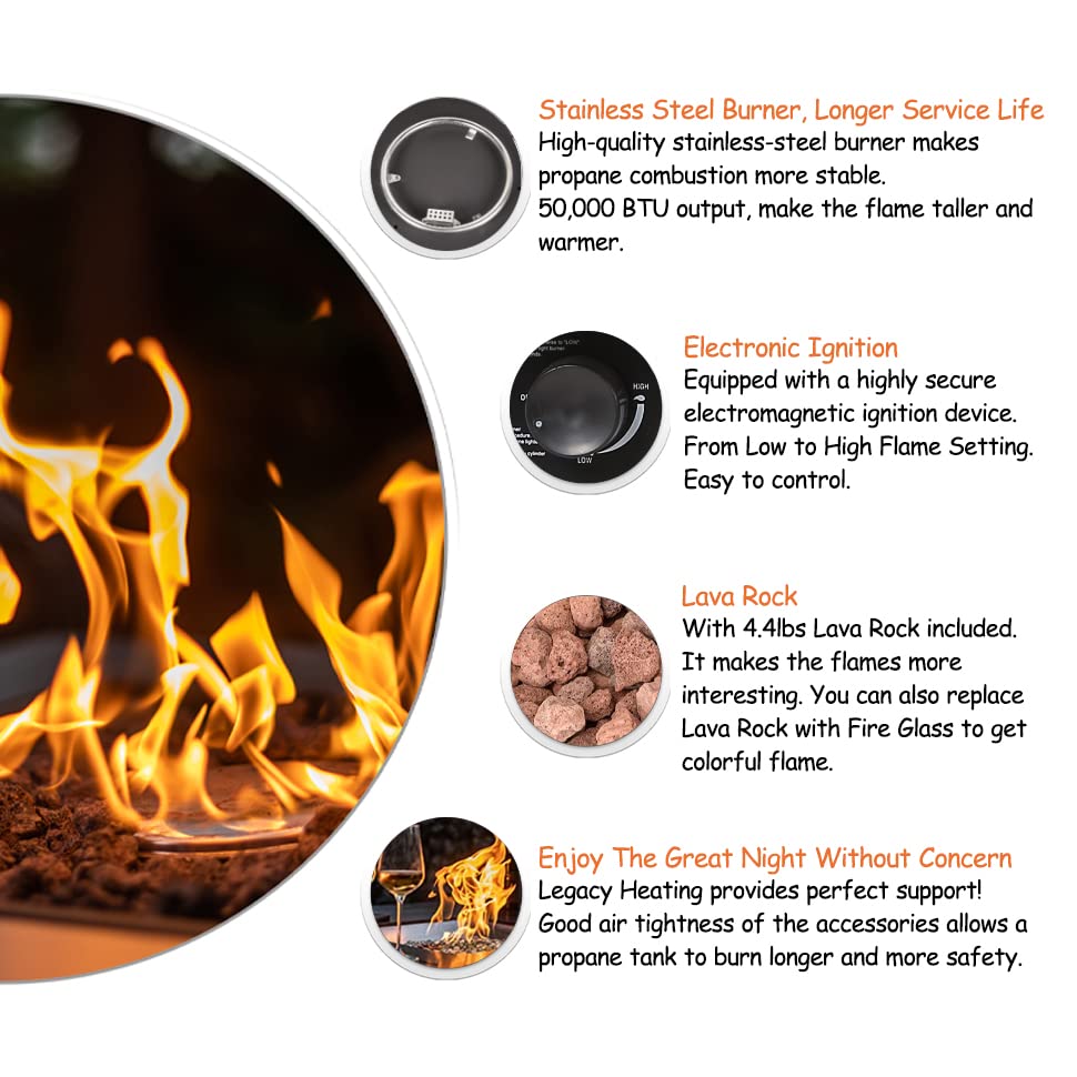 36 Inch Gas Propane Fire Pit Table, 50000 Btu Round Gas Fire Table With Lid & Lava Rock, Grey Rattan & Wicker Base, Outdoor Gas Firepit Table For Outside, Yard, Patio, Party, Garden Grey Steel