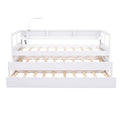 Twin Xl Wood Daybed With 2 Trundles, 3 Storage Cubbies, 1 Light And Usb Charging Design, White Gray Solid Wood