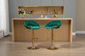 Coolmore Swivel Bar Stools Set Of 2 Adjustable Counter Height Chairs With Footrest For Kitchen, Dining Room 2Pc Set Emerald Polyester