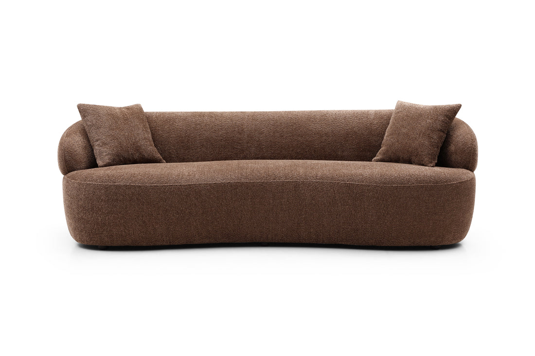 Brown Mid Century Modern Curved Sofa, 3 Seat Cloud Couch Boucle Sofa Fabric Couch For Living Room, Bedroom, Office Dark Brown Boucle 3 Seat