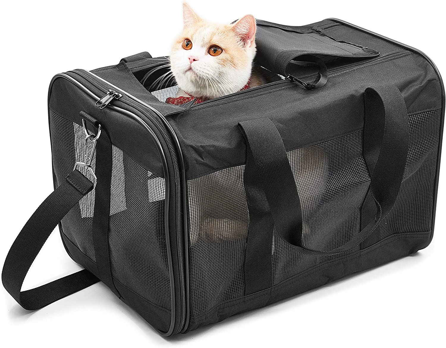 Scratchme Pet Travel Carrier Soft Sided Portable Bag For Cats, Small Dogs, Kittens Or Puppies, Collapsible, Durable, Airline Approved, Travel Friendly, Carry Your Pet With You Safely And Comfortably Black Fabric