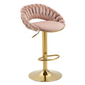 Coolmore Swivel Bar Stools Set Of 2 Adjustable Counter Height Chairs With Footrest For Kitchen, Dining Room 2Pc Set Pink Polyester
