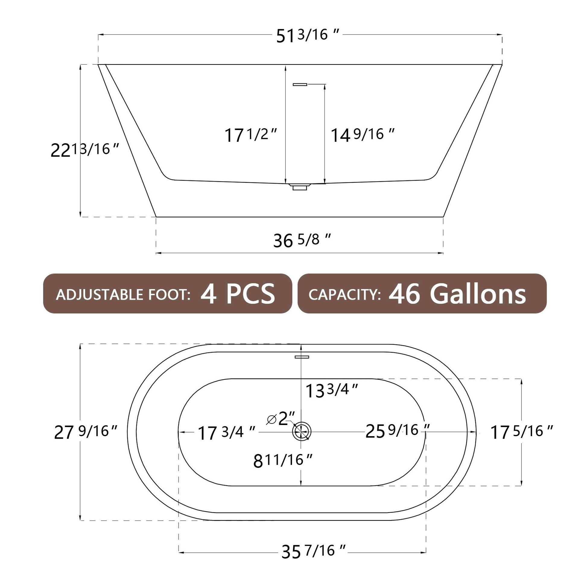 51" Acrylic Free Standing Tub Classic Oval Shape Soaking Tub, Adjustable Freestanding Bathtub With Integrated Slotted Overflow And Chrome Pop Up Drain Anti Clogging Gloss White Gloss White Oval Bathroom Freestanding Tubs Polished Less Than 59 In Modern