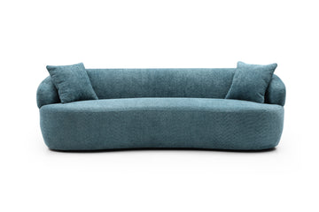 Blue Mid Century Modern Curved Sofa, 3 Seat Cloud Couch Boucle Sofa Fabric Couch For Living Room, Bedroom, Office Light Blue Boucle 3 Seat