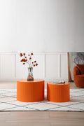 Mdf Nesting Table Set Of 2,Handcraft Round Coffee Table For Living Room Leisure Area, Orange Orange Mdf