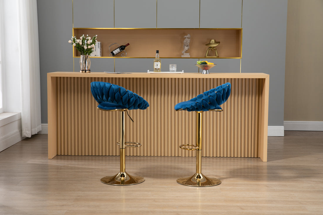 Coolmore Swivel Bar Stools Set Of 2 Adjustable Counter Height Chairs With Footrest For Kitchen, Dining Room 2Pc Set Navy Blue Polyester