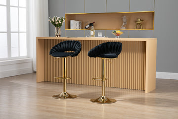 Coolmore Swivel Bar Stools Set Of 2 Adjustable Counter Height Chairs With Footrest For Kitchen, Dining Room 2Pc Set Black Polyester