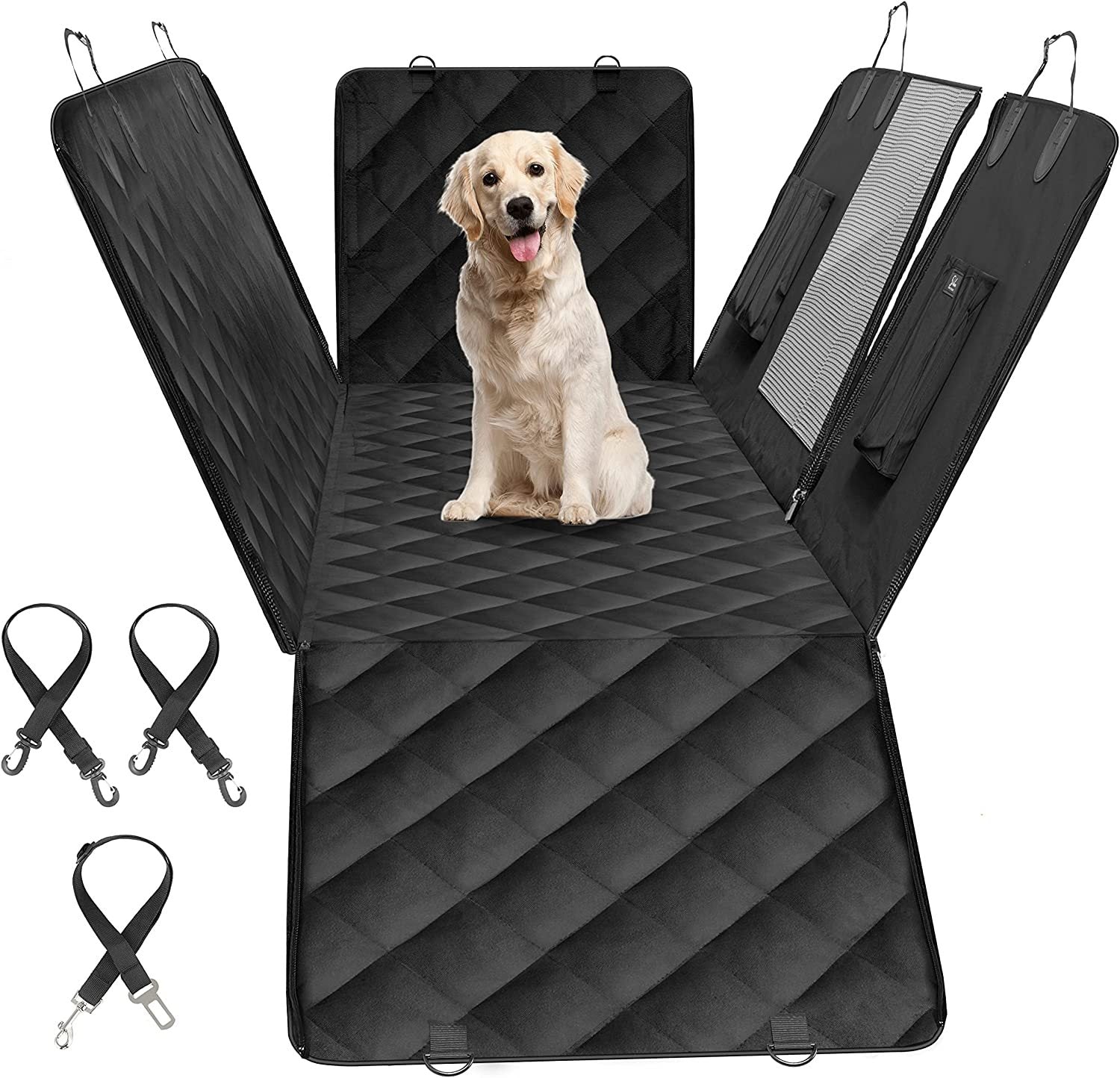 Simple Deluxe Dog Car Seat Cover for Back Seat, 100% black-oxford fabric