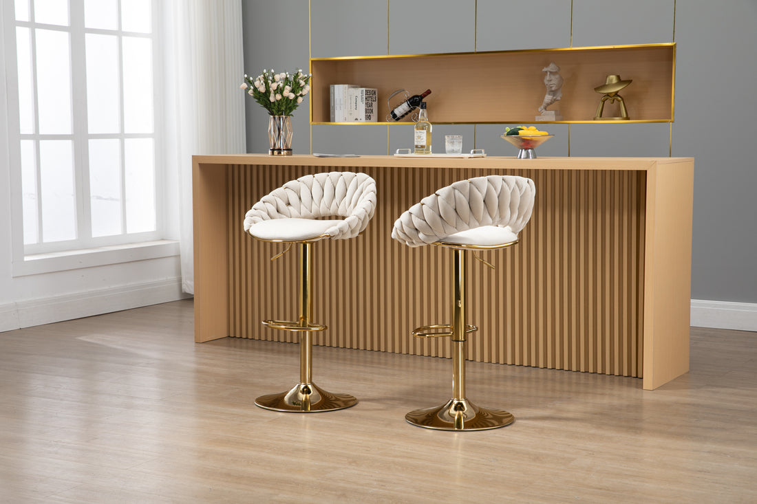 Coolmore Swivel Bar Stools Set Of 2 Adjustable Counter Height Chairs With Footrest For Kitchen, Dining Room 2Pc Set Ivory Polyester