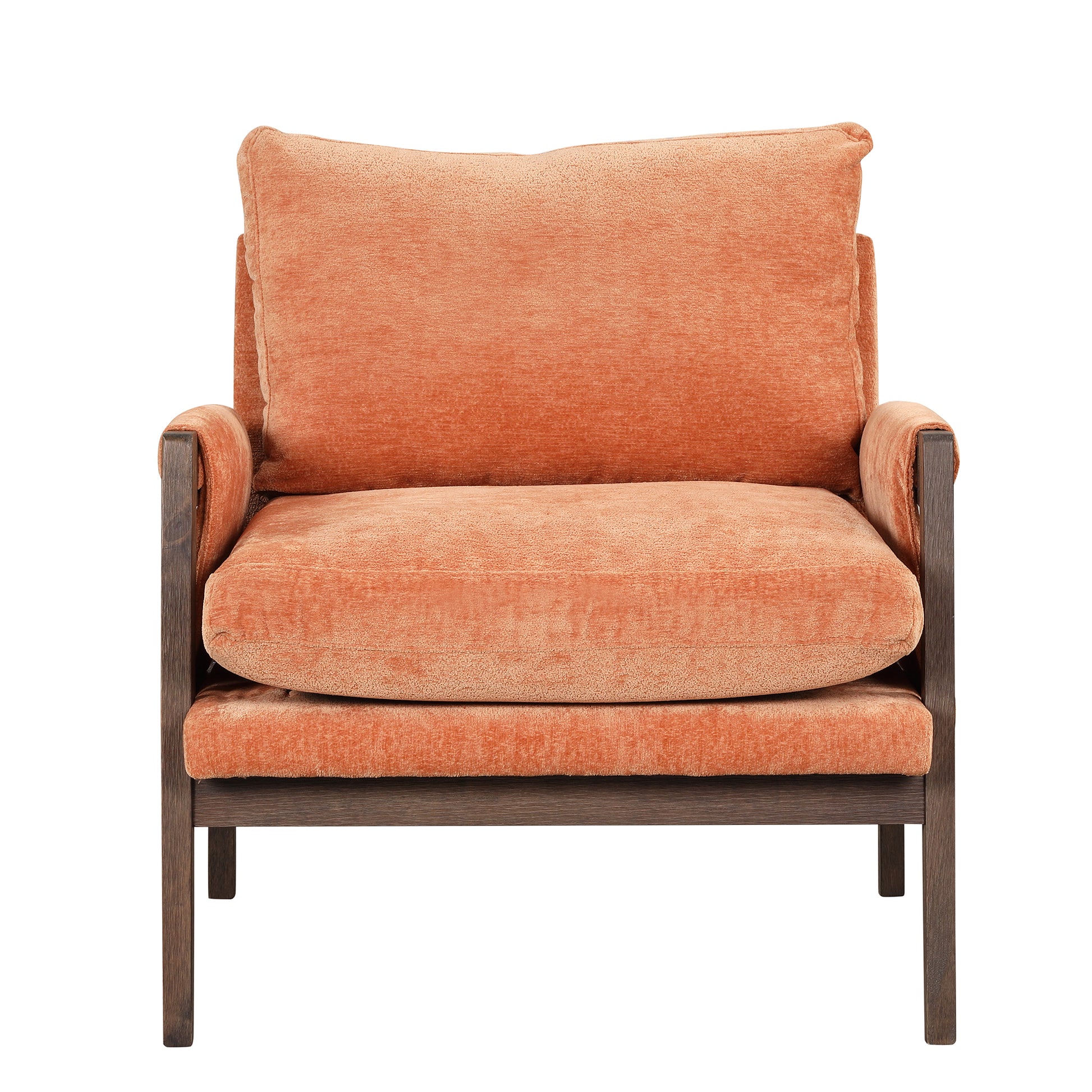 Mid Century Modern Velvet Accent Chair,Leisure Chair With Solid Wood And Thick Seat Cushion For Living Room,Bedroom,Studio,Orange Orange Foam Velvet