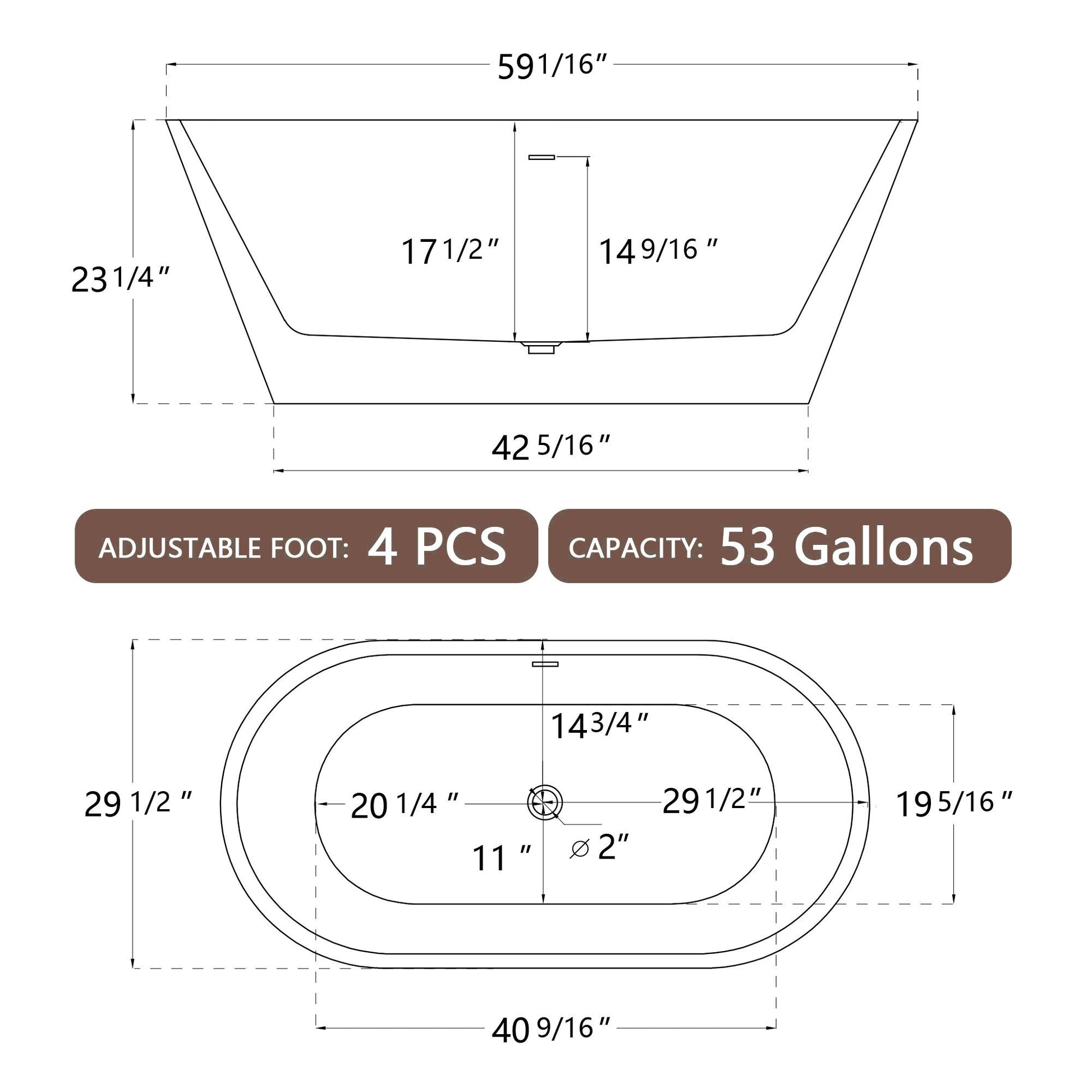 59" Acrylic Free Standing Tub Classic Oval Shape Soaking Tub, Adjustable Freestanding Bathtub With Integrated Slotted Overflow And Chrome Pop Up Drain Anti Clogging Gloss Black Black Oval Bathroom Freestanding Tubs Polished 59 61 In Modern Soaking Center