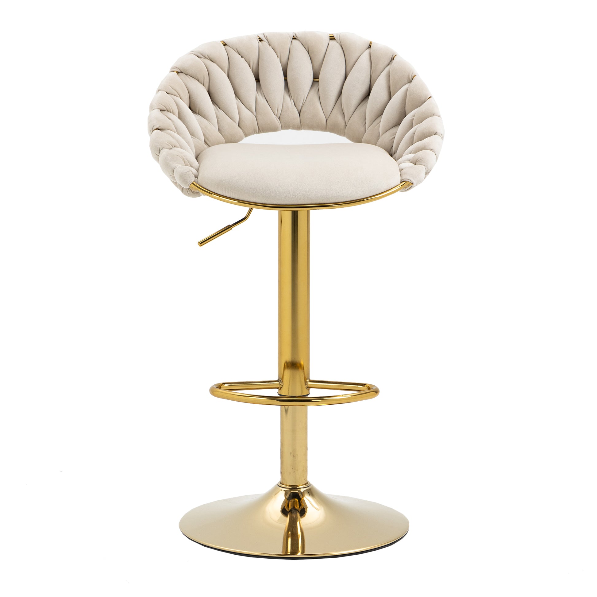 Coolmore Swivel Bar Stools Set Of 2 Adjustable Counter Height Chairs With Footrest For Kitchen, Dining Room 2Pc Set Ivory Polyester