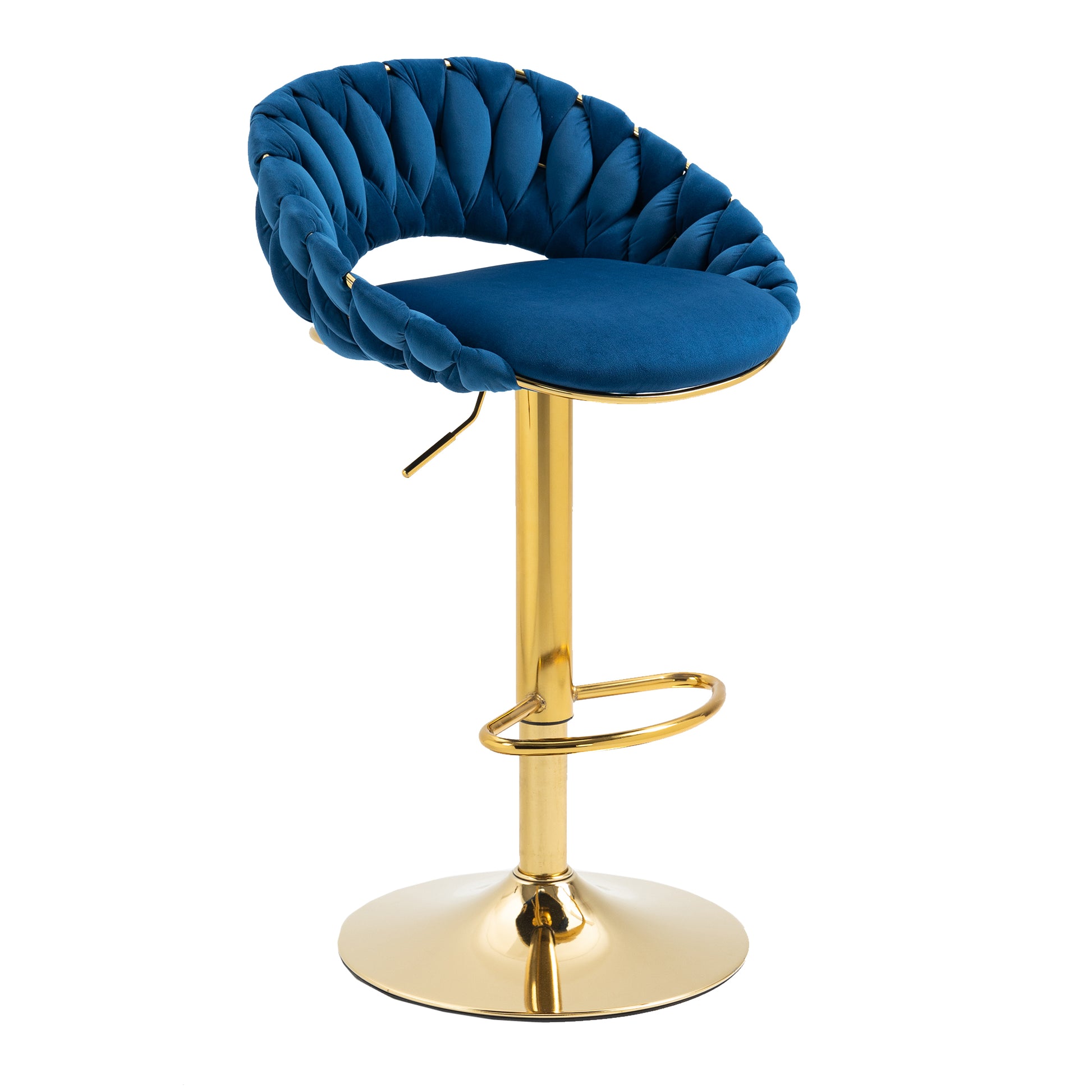 Coolmore Swivel Bar Stools Set Of 2 Adjustable Counter Height Chairs With Footrest For Kitchen, Dining Room 2Pc Set Navy Blue Polyester