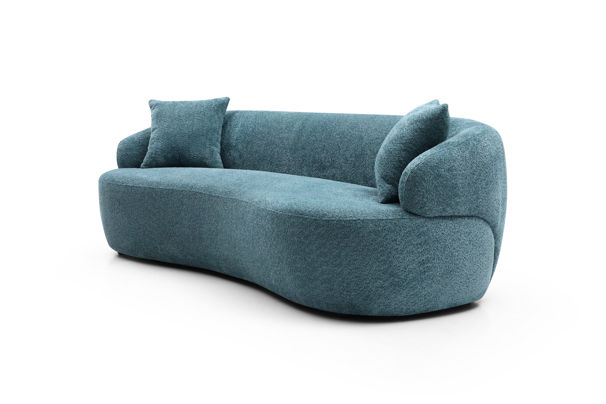 Blue Mid Century Modern Curved Sofa, 3 Seat Cloud Couch Boucle Sofa Fabric Couch For Living Room, Bedroom, Office Light Blue Boucle 3 Seat