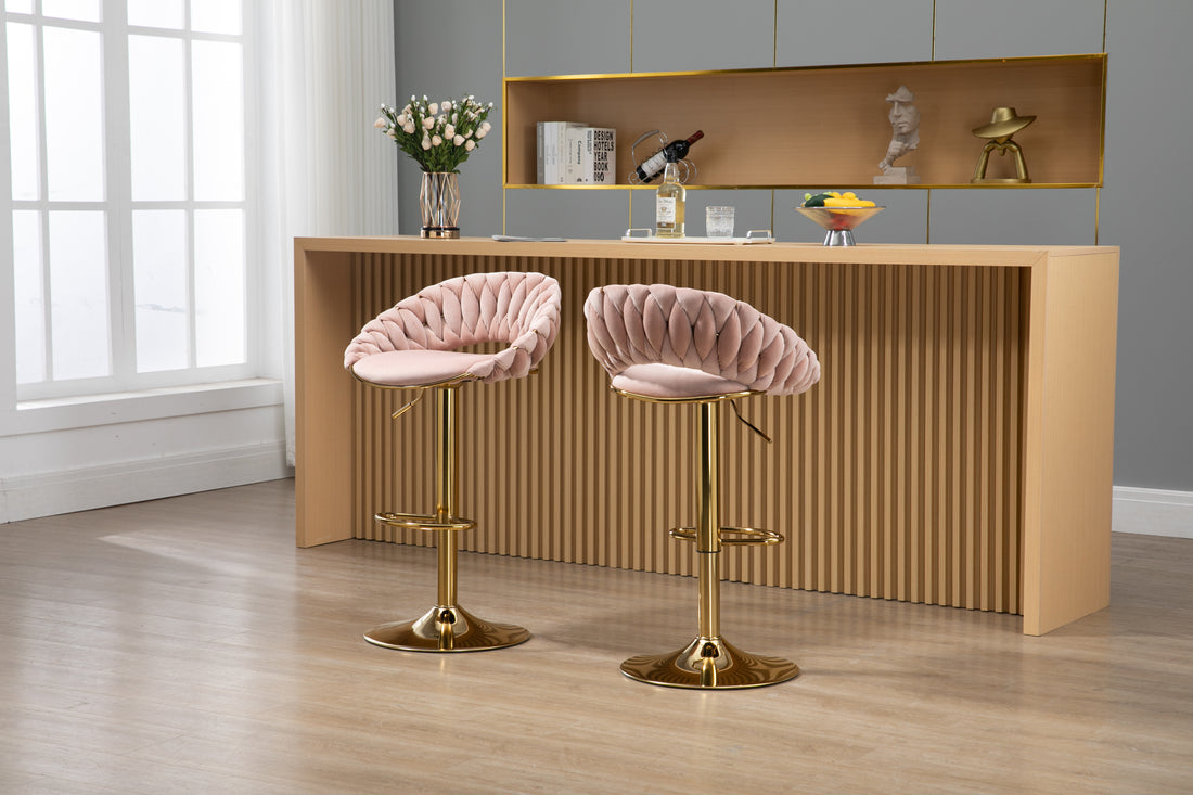 Coolmore Swivel Bar Stools Set Of 2 Adjustable Counter Height Chairs With Footrest For Kitchen, Dining Room 2Pc Set Pink Polyester